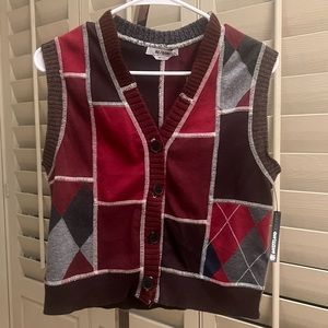 RE/DONE Upcycled 50s cardigan vest in assorted maroon/red